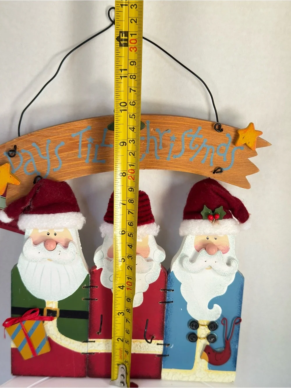 Holiday 'Days Til Christmas' Santa Countdown Wall Hanging - Red, Green, Blue Vtg